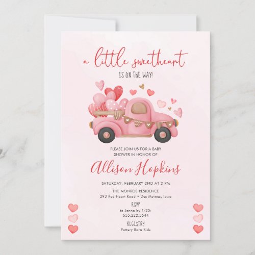 A Little Sweetheart Hearts Truck Baby Shower Invitation
