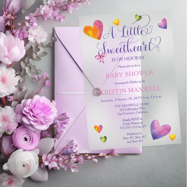 A Little Sweetheart Is On Her Way Baby Shower Acrylic Invitations ("A Little Sweetheart Is On Her Way" Girl Baby Shower Acrylic Invitation)