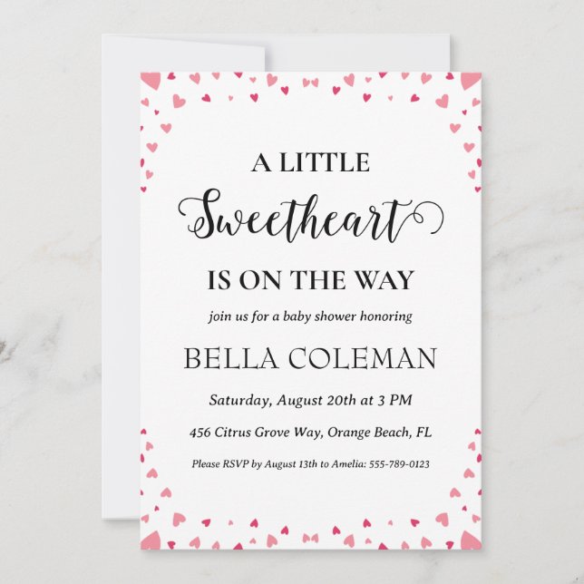 a little sweetheart is on the way baby shower invitation (Front)