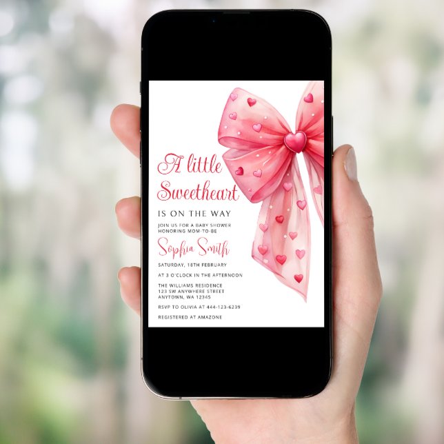 A Little Sweetheart is on the Way Bow Baby Shower Invitation (Front Digital)