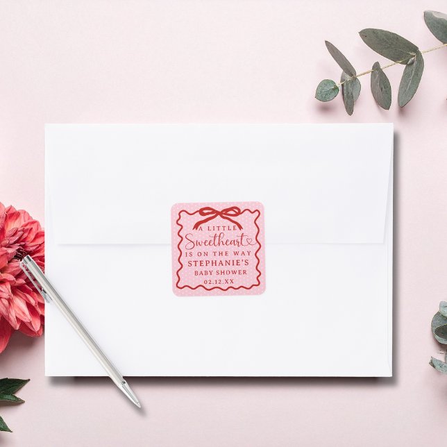 A Little Sweetheart Is On The Way Girl Baby Shower Square Sticker (Creator Uploaded)