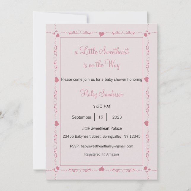 A Little Sweetheart is on the Way Invitation (Front)