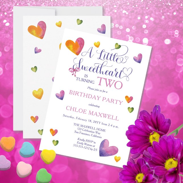 A Little Sweetheart Is Turning TWO Birthday Party Invitation (Creator Uploaded)