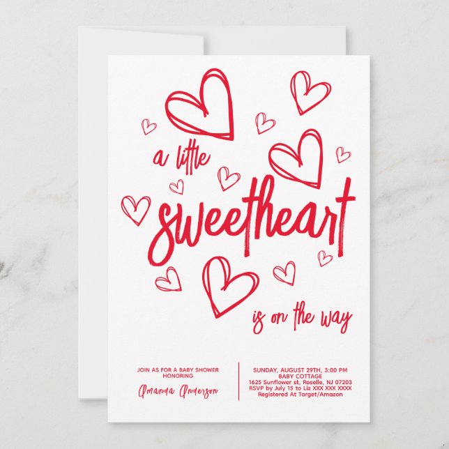 A little sweetheart Modern baby shower Invitation (Front)