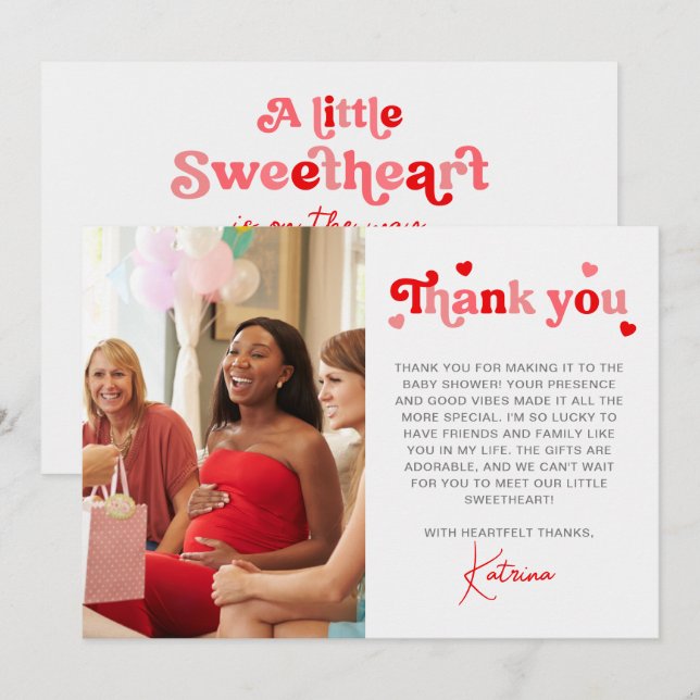 A Little Sweetheart On The Way Photo Baby Shower Thank You Card (Front/Back)