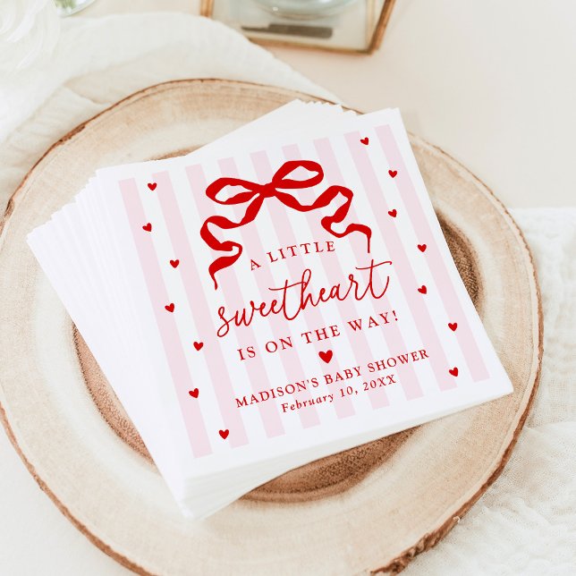 A Little Sweetheart Pink and Red Bow Baby Shower Napkins (Creator Uploaded)