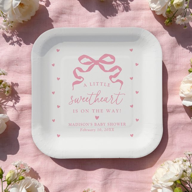A Little Sweetheart Pink Bow Baby Shower Paper Plates (Creator Uploaded)