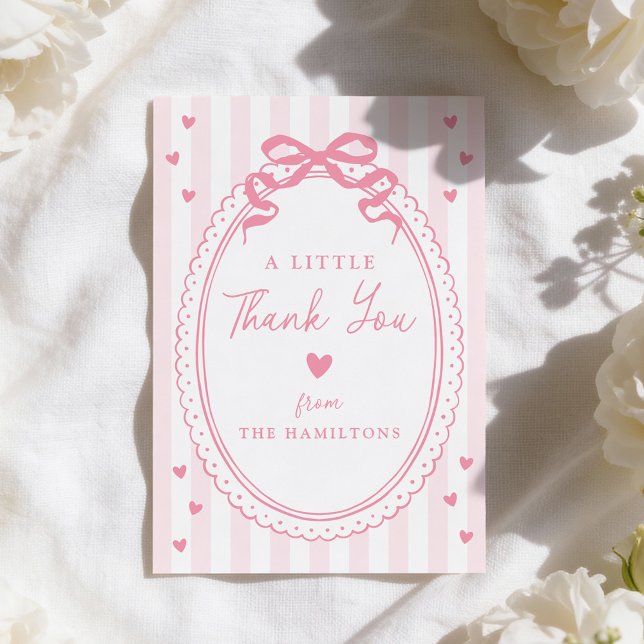 A Little Sweetheart Pink Bow Baby Shower Thank You Card (Creator Uploaded)