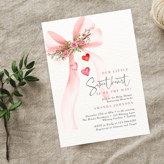 A little Sweetheart Pink bow Valentine Baby shower Invitation (Creator Uploaded)