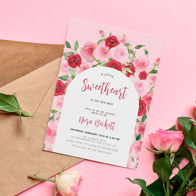 A little Sweetheart Pink Floral Arch Baby Shower  Invitation (Creator Uploaded)