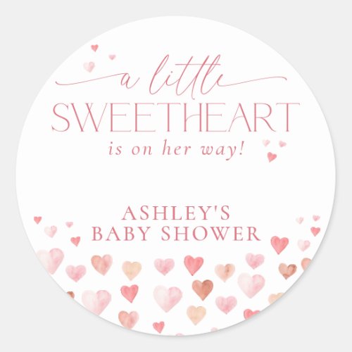 A Little Sweetheart Pink Girl Baby Shower Classic Round Sticker