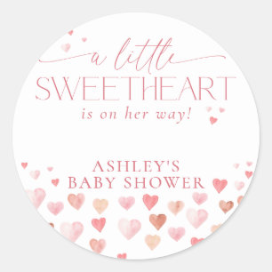 A Little Sweetheart, Pink Girl Baby Shower Classic Round Sticker