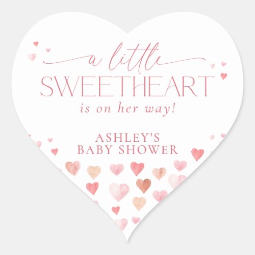 A Little Sweetheart Pink Girl Baby Shower Heart Sticker