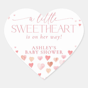 A Little Sweetheart, Pink Girl Baby Shower Heart Sticker