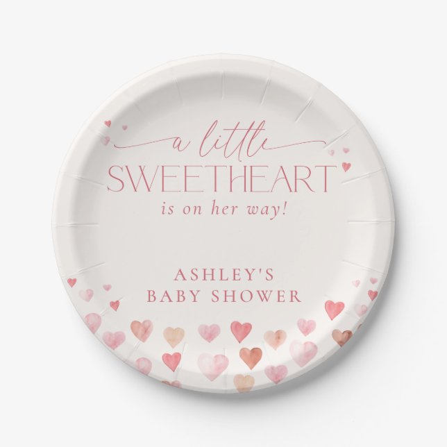 A Little Sweetheart, Pink Girl Baby Shower Paper Plates (Front)