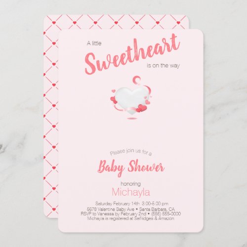 A Little Sweetheart Pink Heart Girl Baby Shower Invitation