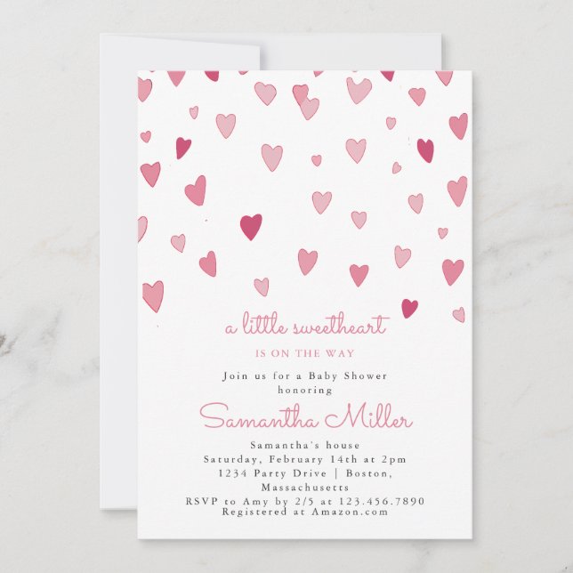 A little Sweetheart Pink Hearts Baby Shower Invitation (Front)