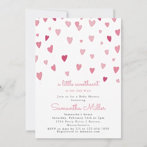 A little Sweetheart Pink Hearts Baby Shower Invitation