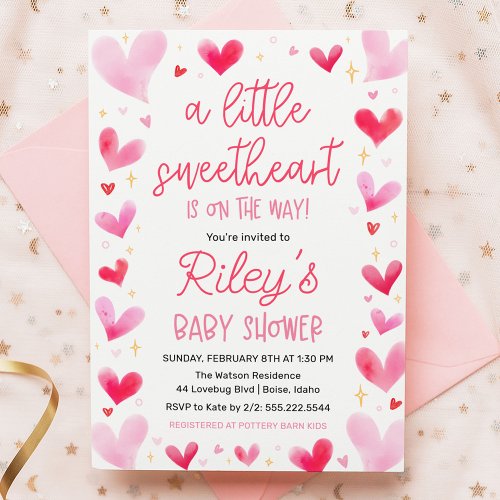 A Little Sweetheart Pink Hearts Baby Shower Invitation