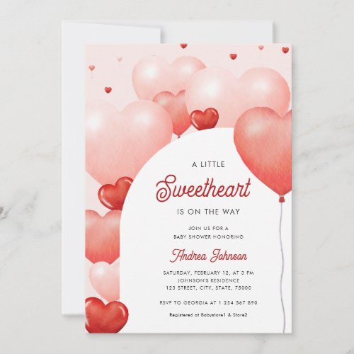 A Little Sweetheart Pink Red Balloons Baby Shower  Invitation