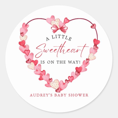 A Little Sweetheart Pink Red Hearts Baby Shower Classic Round Sticker