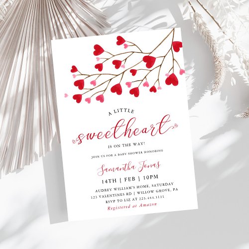 A Little Sweetheart Pink Red Hearts Baby Shower Invitation