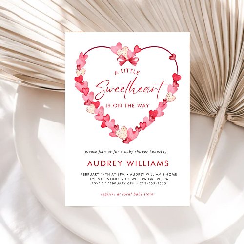 A Little Sweetheart Pink Red Hearts Baby Shower Invitation