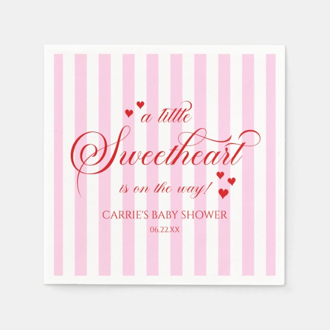 A Little Sweetheart Pink Red Hearts Baby Shower Napkins (Front)