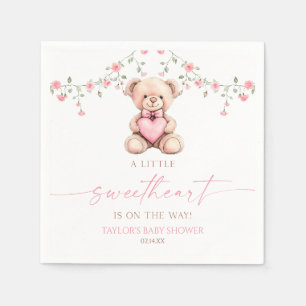 A Little Sweetheart Pink Teddy Bear Baby Shower Napkins
