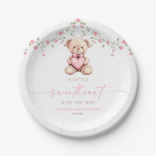 A Little Sweetheart Pink Teddy Bear Baby Shower Paper Plates