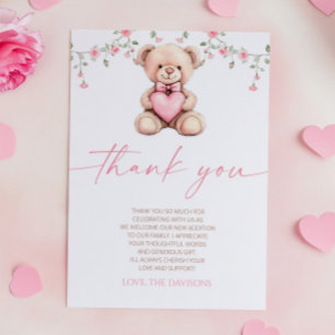 A Little Sweetheart Pink Teddy Bear Baby Shower Thank You Card