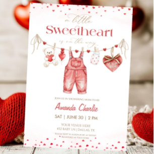 A little sweetheart Red Boy Baby shower  Invitation