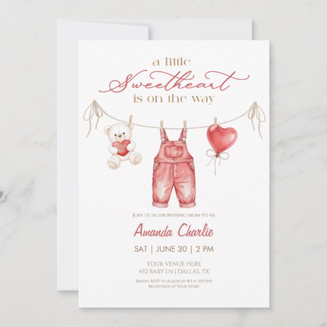 A little sweetheart Red Boy Baby shower  Invitation (Front)