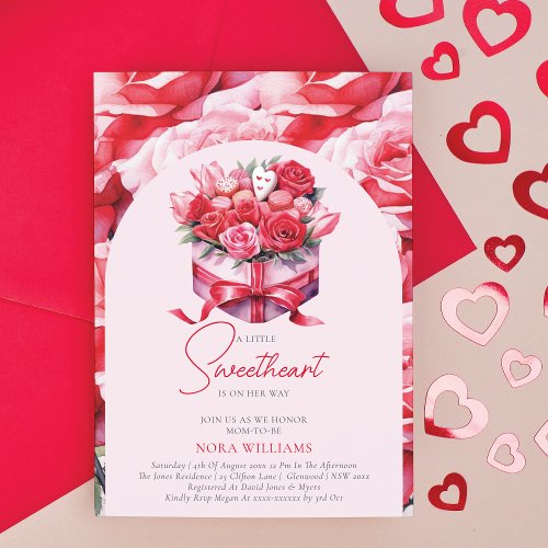 A little Sweetheart Red Floral Arch Baby Shower Invitation