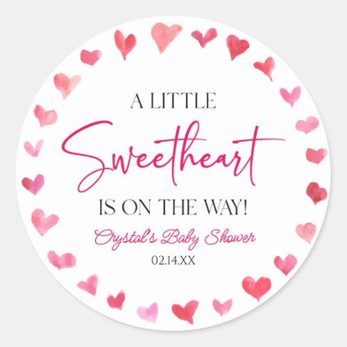 A Little Sweetheart Red Pink Hearts Baby Shower Classic Round Sticker