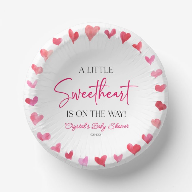A Little Sweetheart Red Pink Hearts Baby Shower Paper Bowls (Front)