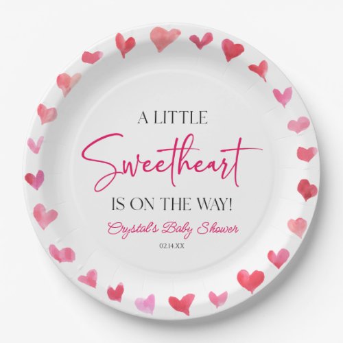 A Little Sweetheart Red Pink Hearts Baby Shower Paper Plates