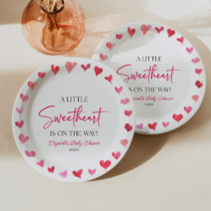 A Little Sweetheart Red Pink Hearts Baby Shower Paper Plates