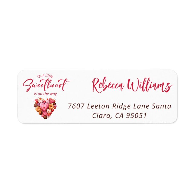 A Little Sweetheart Red Sweet Heart Baby Shower  Label (Front)
