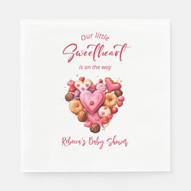 A Little Sweetheart Red Sweet Heart Baby Shower  Napkins (Front)