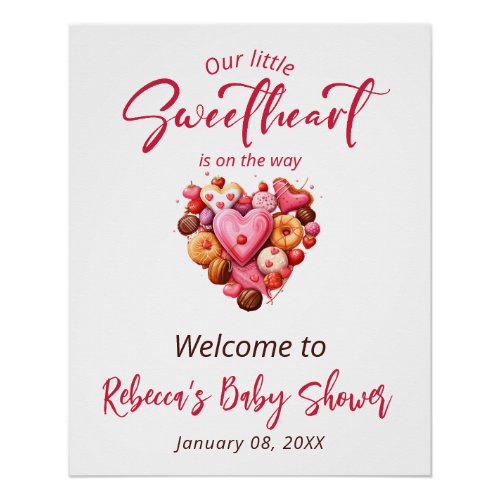 A Little Sweetheart Red Sweet Heart Baby Shower  Poster