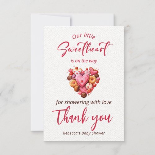 A Little Sweetheart Red Sweet Heart Baby Shower  Thank You Card