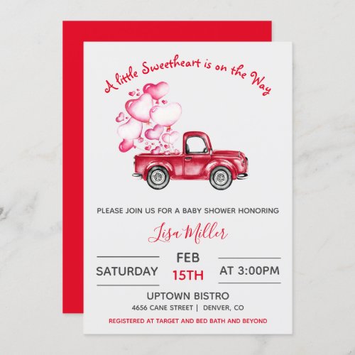 A little Sweetheart Red Truck Baby Shower Invitation