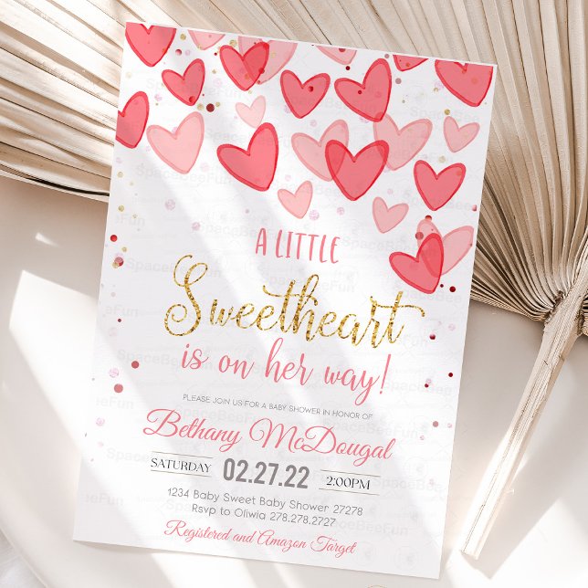 A Little Sweetheart Valentine Baby Is on her way  Invitation (a little sweetheart is on the way, baby shower,valentine baby shower invitations,a little cutie is o)