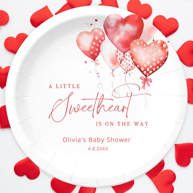 A Little Sweetheart Valentine Balloons Baby Shower Paper Plates (Creator Uploaded)