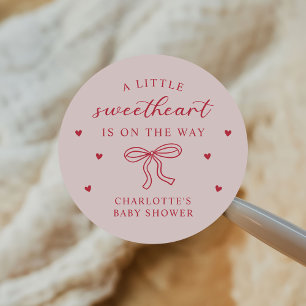 A Little Sweetheart Valentine Bow Baby Shower Classic Round Sticker