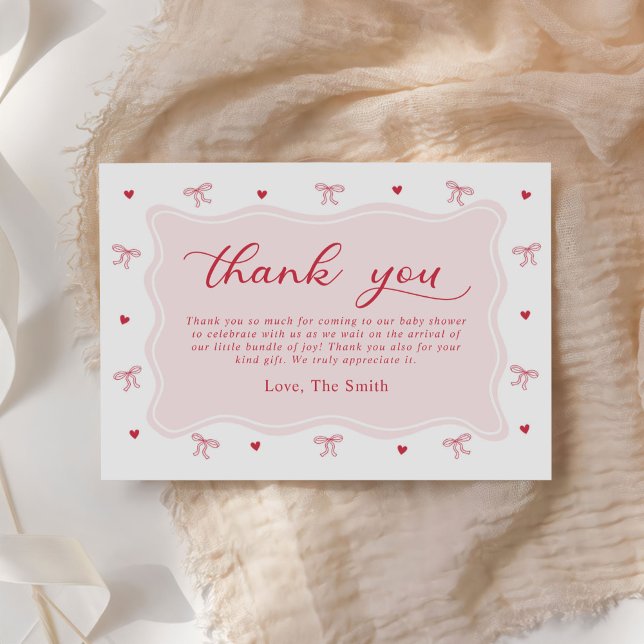 A Little Sweetheart Valentine Bow Baby Shower Thank You Card (Creator Uploaded)