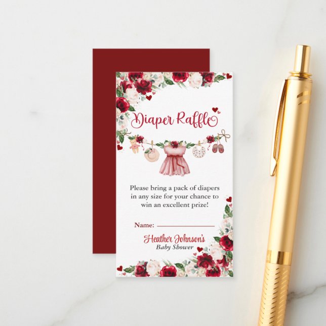 A Little Sweetheart Valentine Girl Baby Shower  Enclosure Card (Front/Back In Situ)