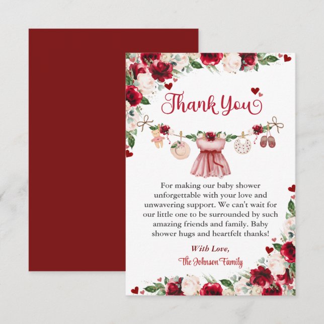 A Little Sweetheart Valentine Girl Baby Shower  Thank You Card (Front/Back)