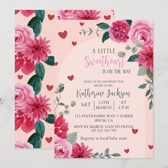 A little sweetheart valentine hearts baby shower  invitation (Front/Back)